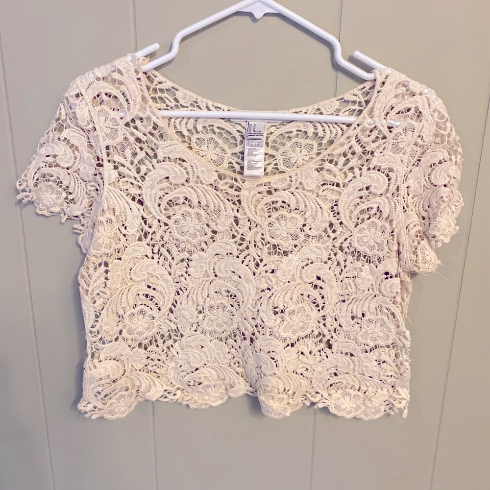 Cream lace crop top